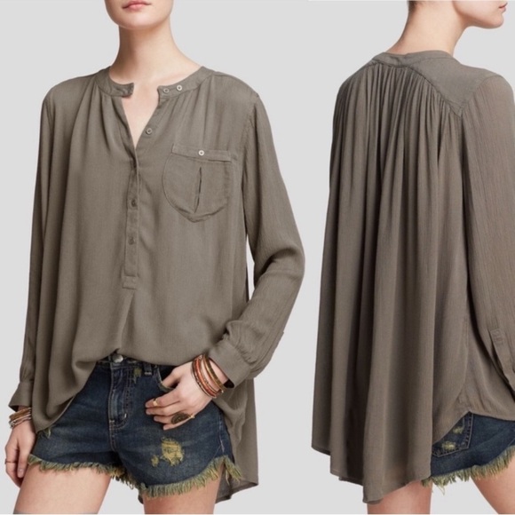 Free People Boyfriend Button Down Up Top Army Sage Green - Picture 6 of 6